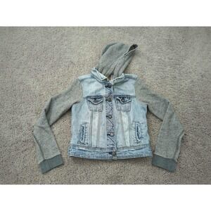 American Eagle Outfitters Jacket Womens XS Blue Denim Button Up Hooded Casual